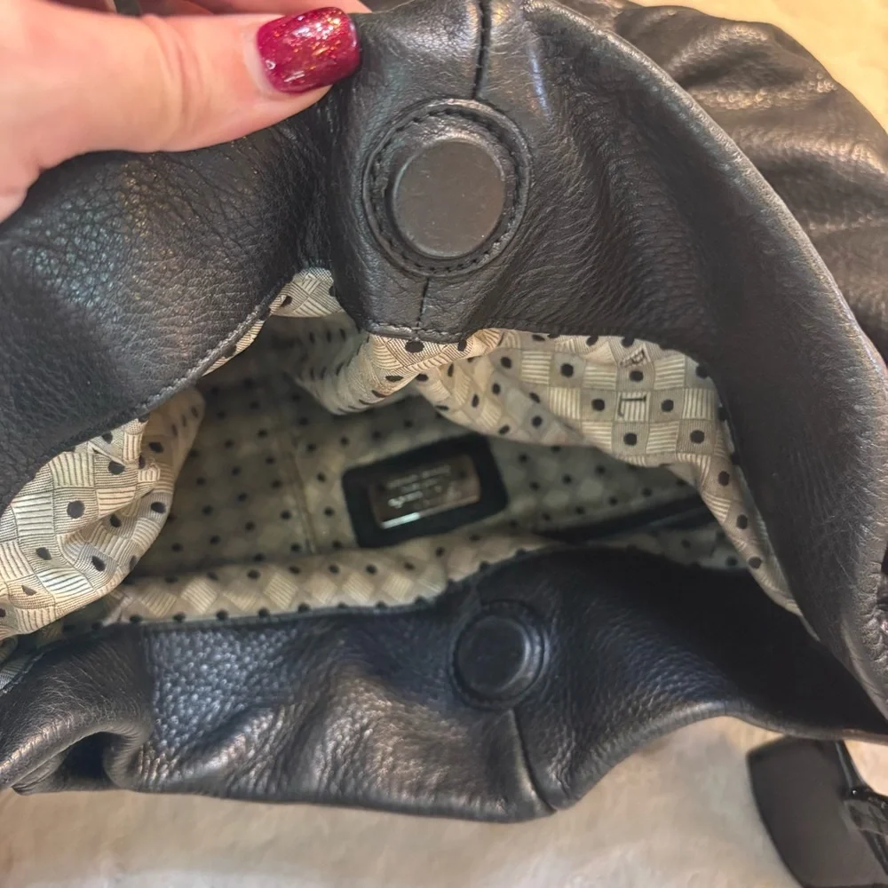 Vintage Furla REHAB Bag Black Leather Hobo Bag braided Trim magnetic snap close